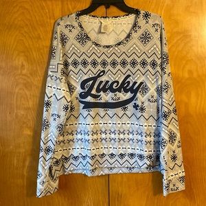 Lucky Brand Blue Grey Snowflake Super Soft Top. Size XL